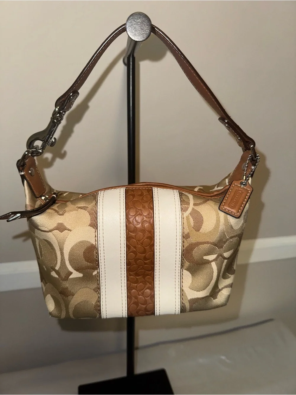 Coach Signature Canvas Hobo Bag in Tan and Cream